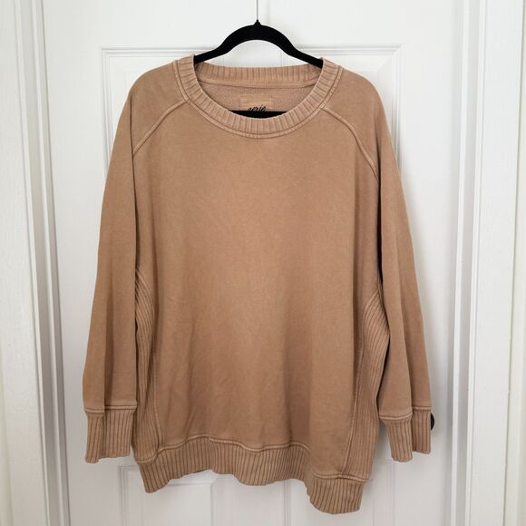 aerie Tops - Women Aerie Down To Earth Cotton Crew Sweatshirt Oversized Camel Tan Extra Large